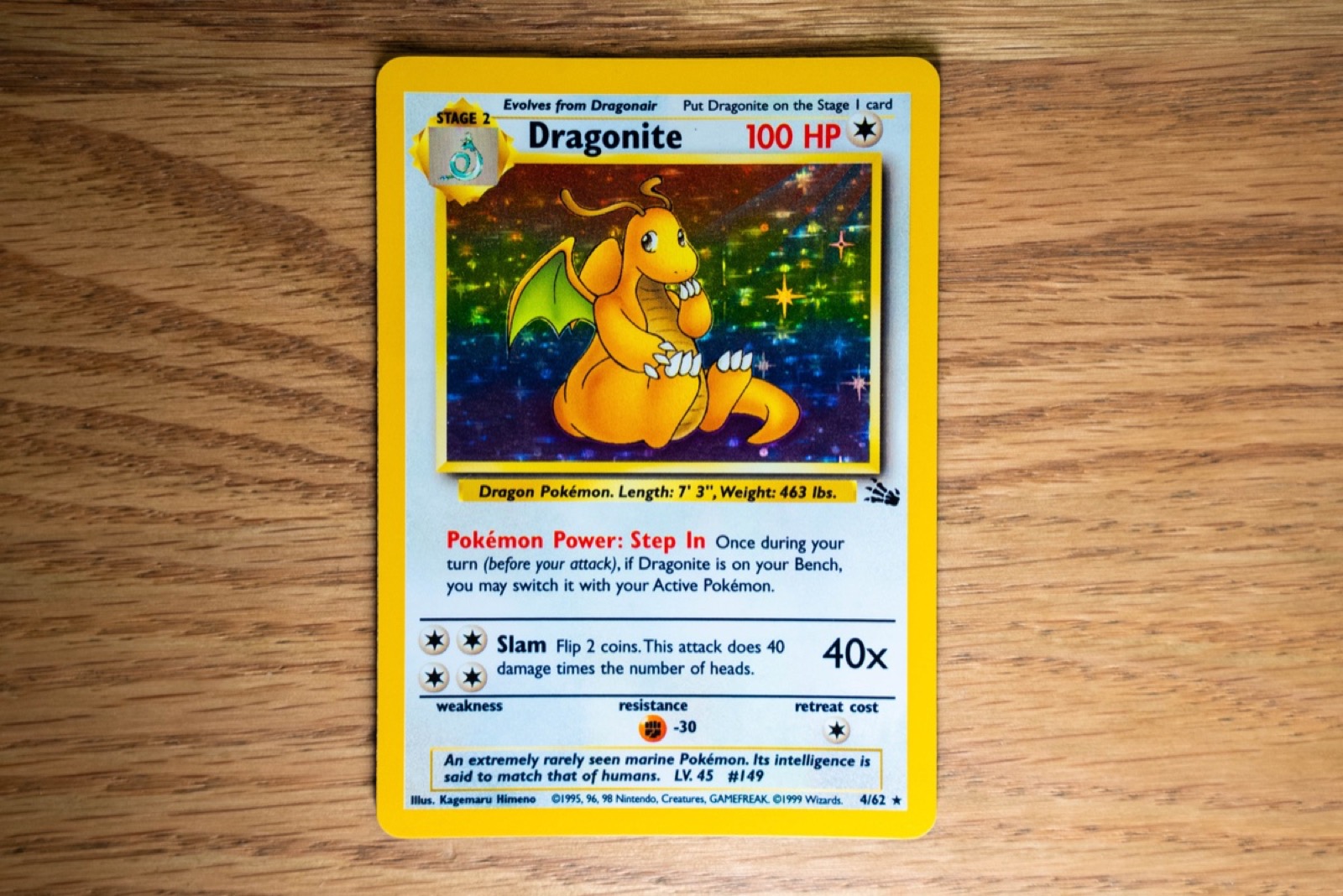 Dragonite Fossil Holo 4/62 1999 Pokemon Card Near Mint — SOLD