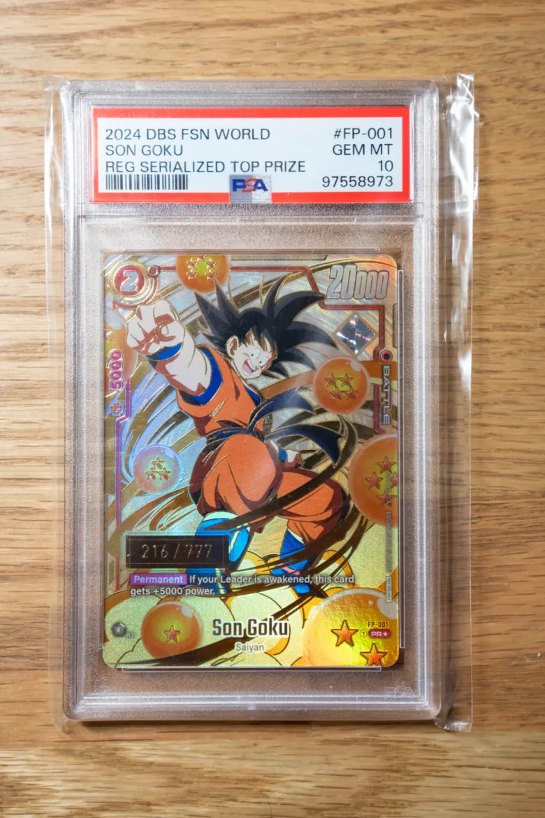 2024 Dragon Ball Super Fusion World Son Goku FP-001 Serialized Top Prize 216/777 PSA 10 Card For Sale Australia