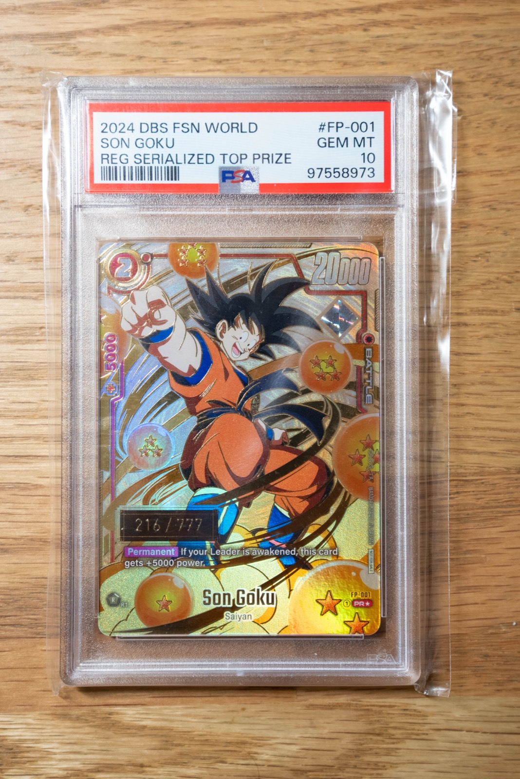 2024 Dragon Ball Super Fusion World Son Goku FP-001 Serialized Top Prize 216/777 PSA 10 Card For Sale Australia